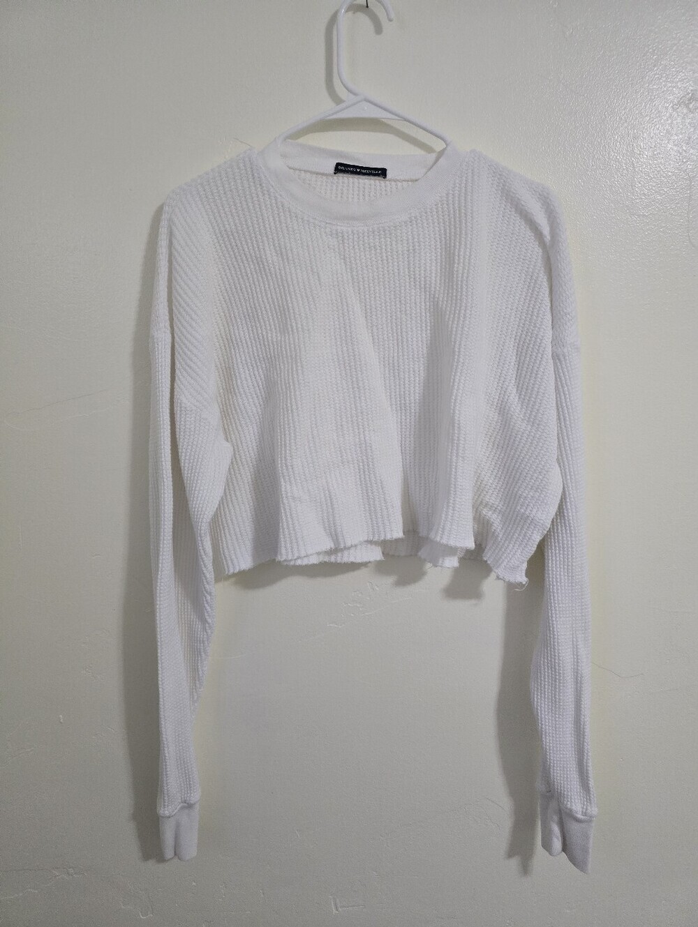 Brandy Melville White Waffle Knit Oversized Cropped Thermal Top One Size